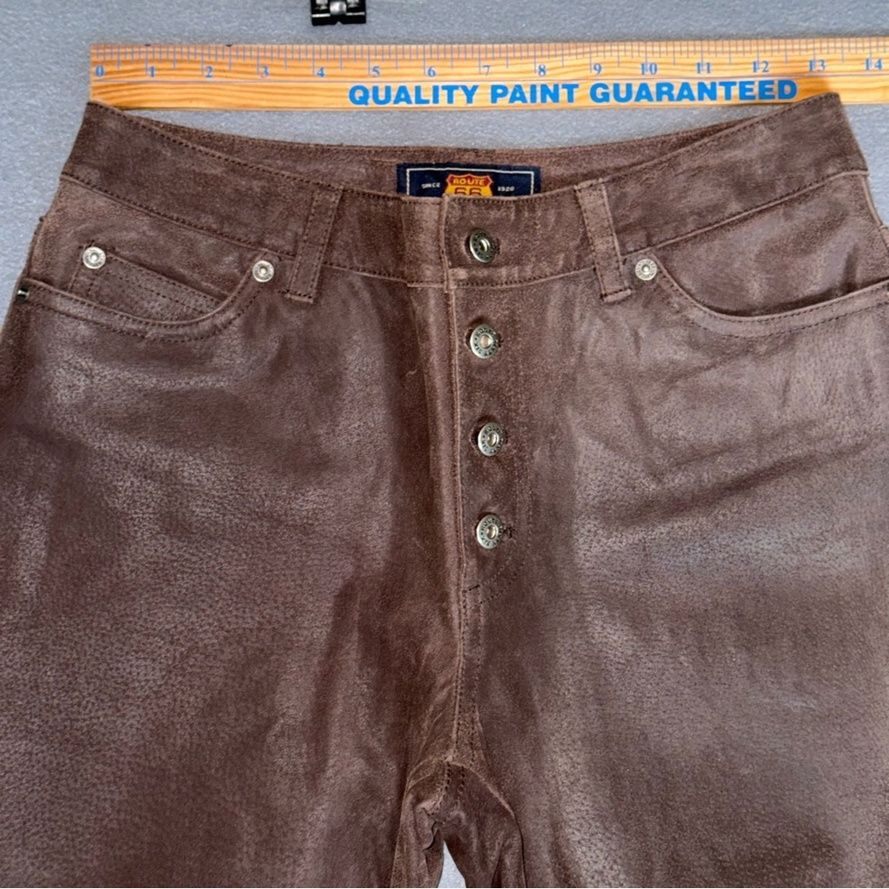 VNTG Leather Women’s Brown Route 66 Button Fly Bootcut Pants‎ Size 6 Bikercore